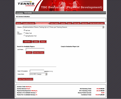 Advanced Sports Technology : Tennis Development Centre Evaluation (Physical Development)